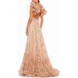 MAC DUGGAL Dress Size 4 Floral Ruffle Tiered Cut Out Chiffon Gown, Prom 67803